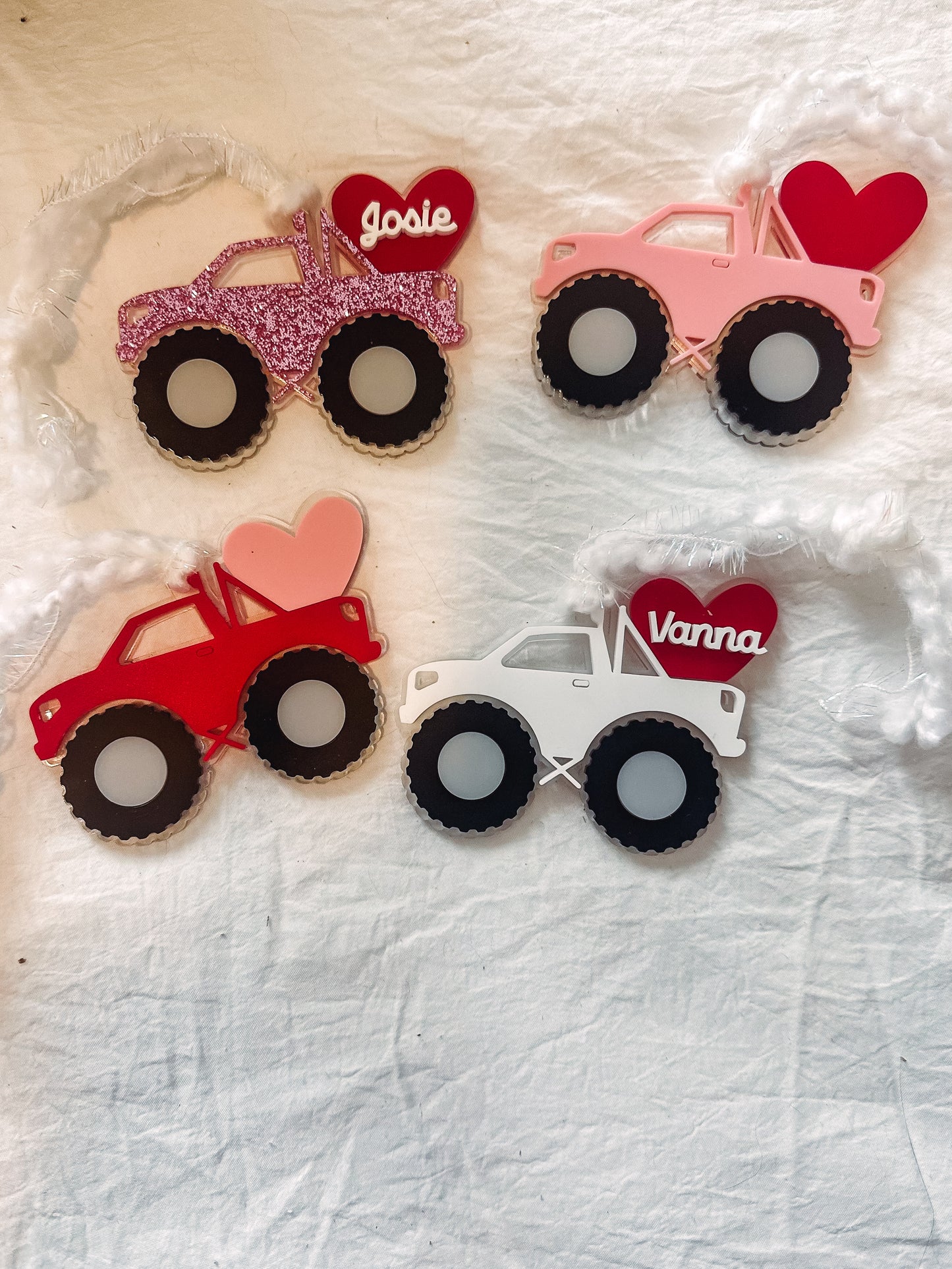 girl monster truck valentine tag