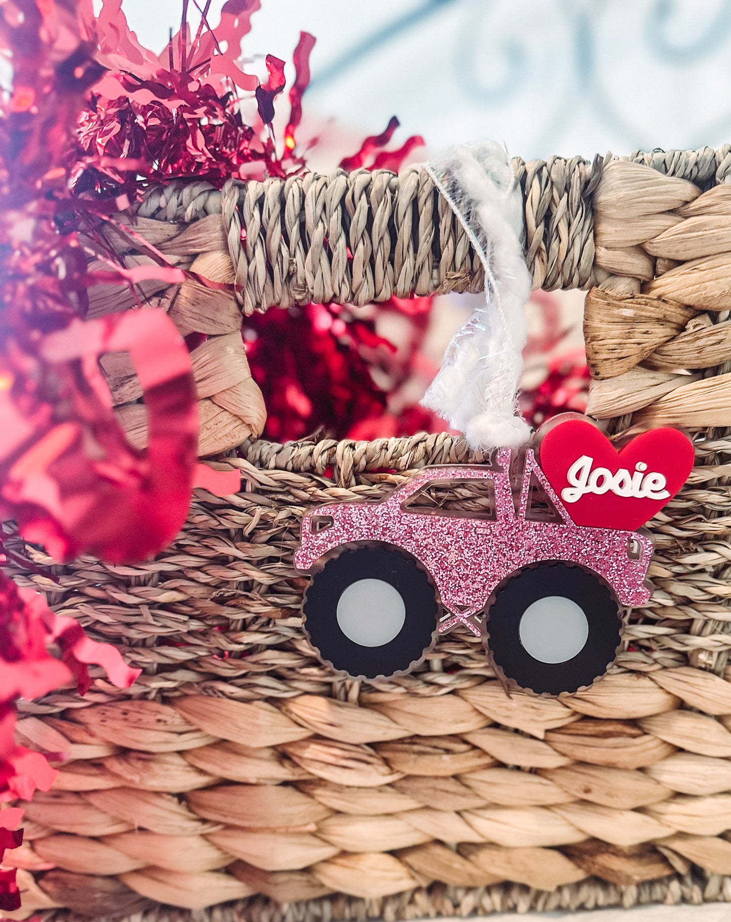 girl monster truck valentine tag