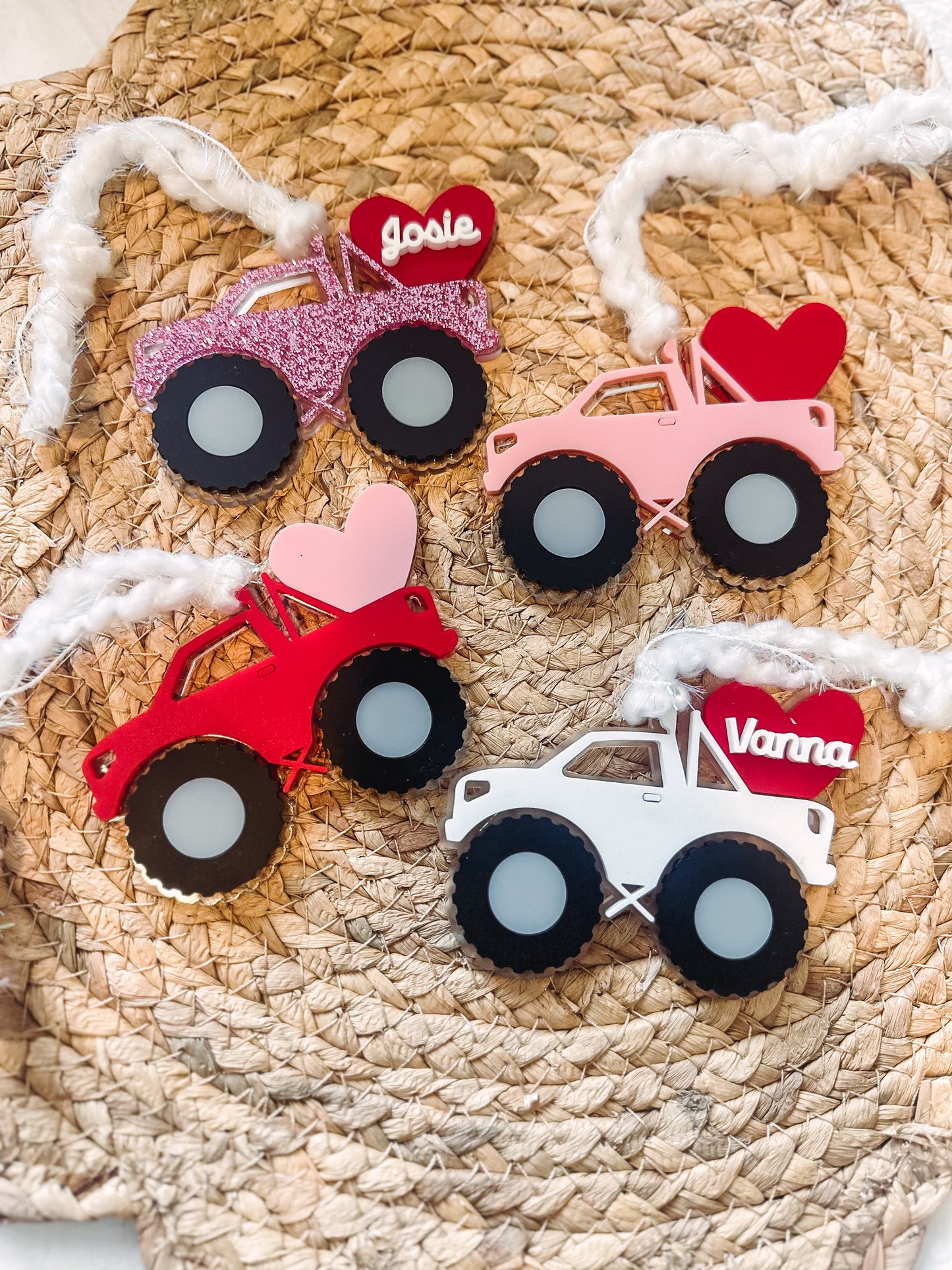 girl monster truck valentine tag