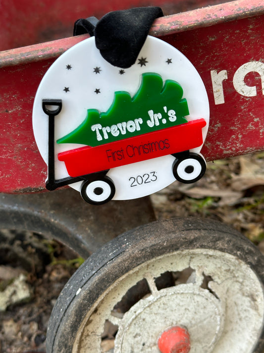 baby's first christmas wagon ornament