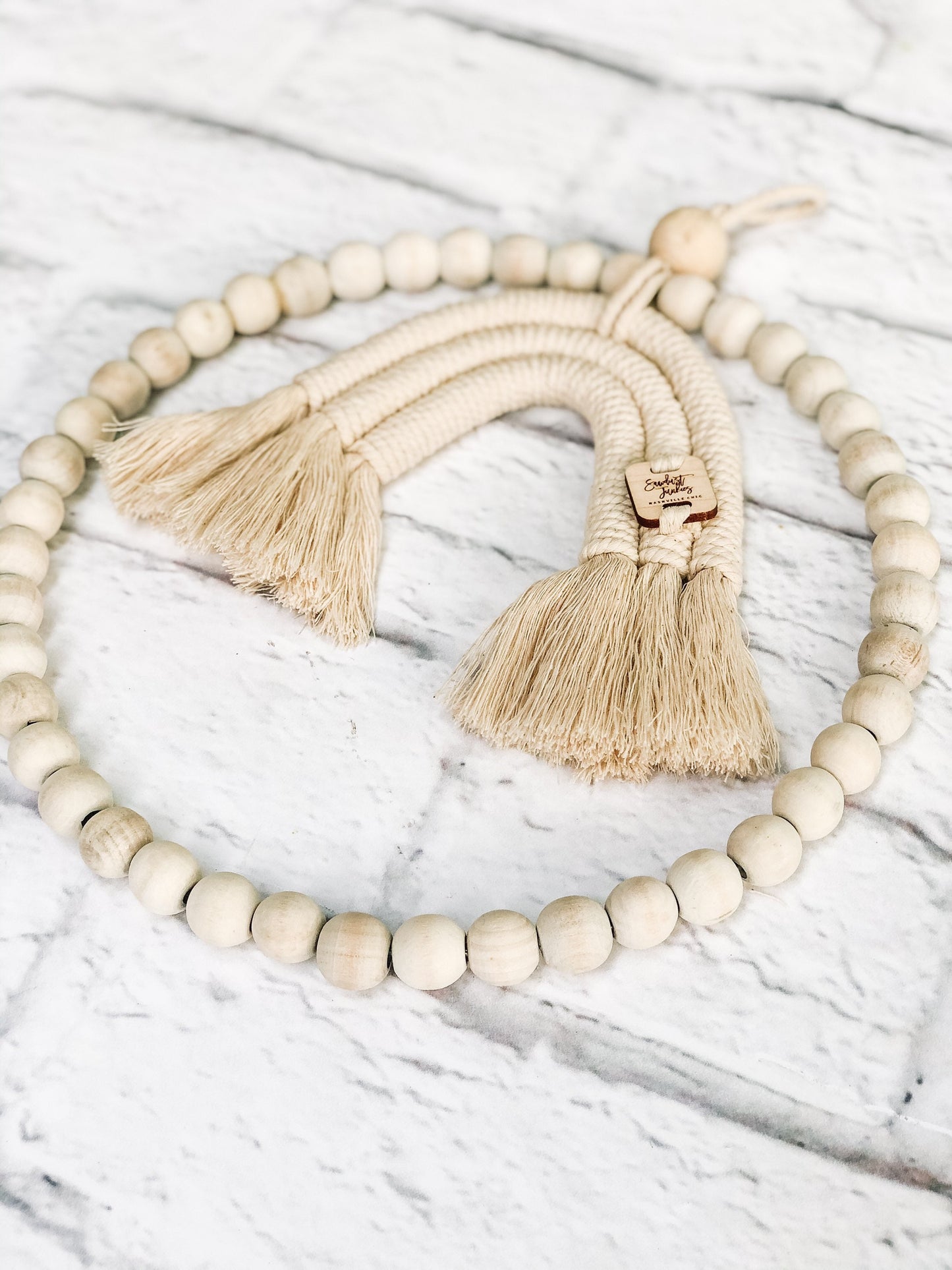 natural macramé rainbow with wooden beads